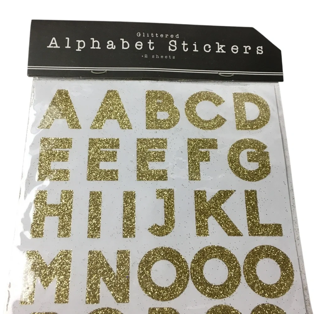Alphabet Gold Glitter Stickers 4 Sheets 70 Total Classroom Homeschool Uppercase